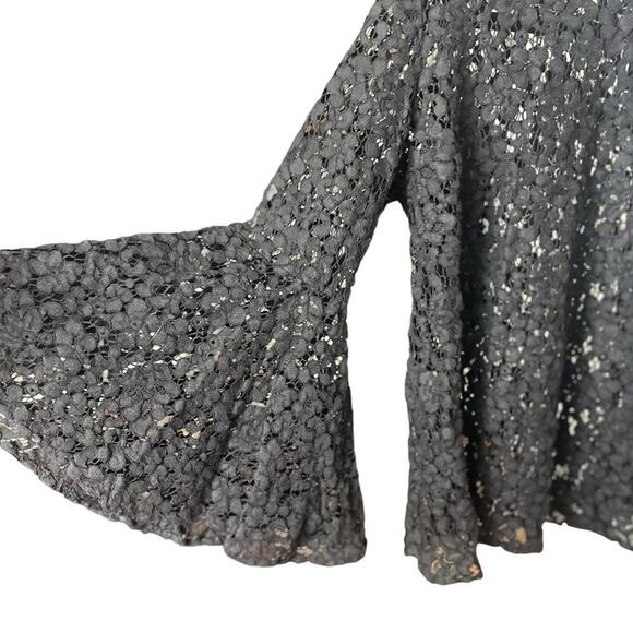 MNG Black Scalloped Lace Bell Sleeve Blouse, Feminine, Whimsy Goth Cocktails 4 - Picture 3 of 10